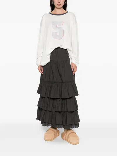 Open Yy Number Graphic Linen Tee Sweater In White