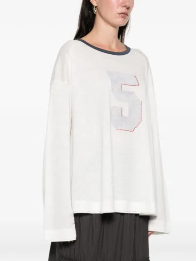 Open Yy Number Graphic Linen Tee Sweater In White