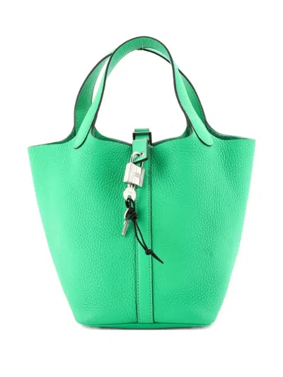 Pre-owned Hermes Picotin Lock Bag Clemence Pm Bucket Bag In Green