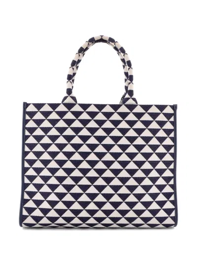 Pre-owned Prada Symbole Shopper Jacquard Large Tote Bag In Blue