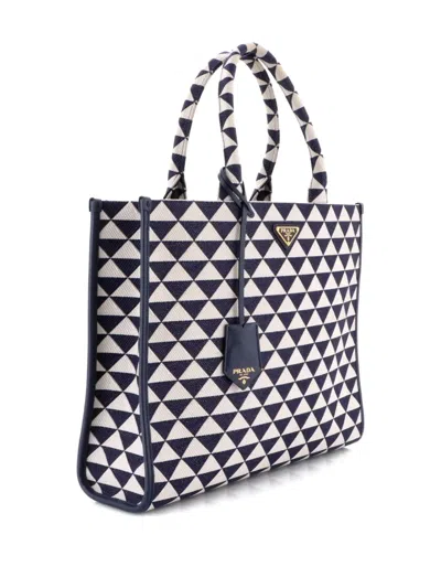 Pre-owned Prada Symbole Shopper Jacquard Large Tote Bag In Blue