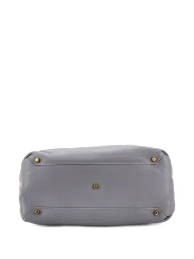 Pre-owned Burberry Banner Tote Leather And House Check Canvas Medium Satchel In Gray