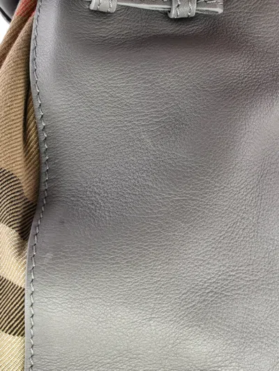 Pre-owned Burberry Banner Tote Leather And House Check Canvas Medium Satchel In Gray