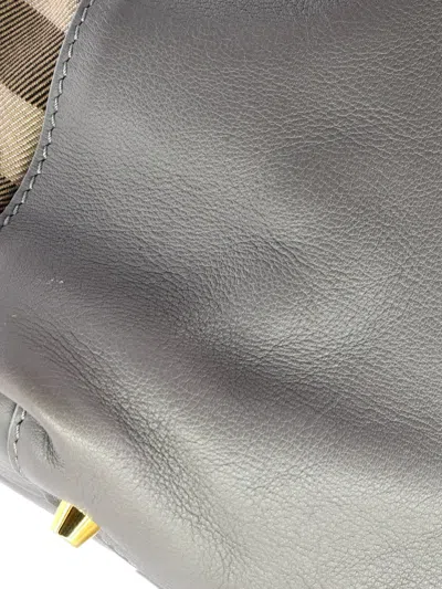 Pre-owned Burberry Banner Tote Leather And House Check Canvas Medium Satchel In Gray