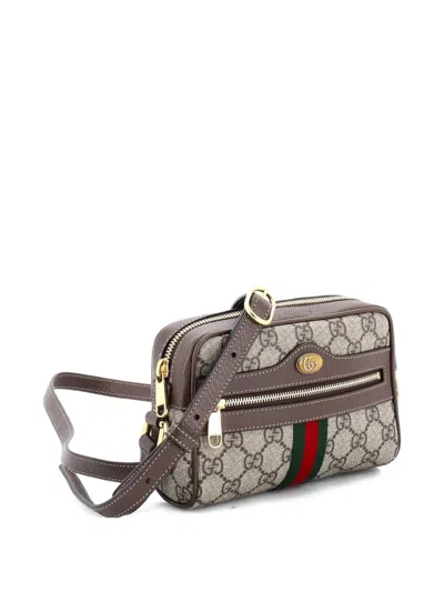 Pre-owned Gucci Ophidia Shoulder Bag Gg Coated Canvas Mini Crossbody Bag In Brown