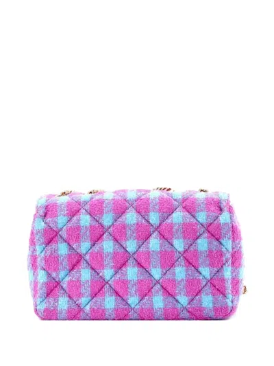 Pre-owned Versace Medusa Icon Chain Flap Bag Quilted Tweed East West Shoulder Bag In Pink