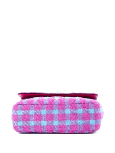 Pre-owned Versace Medusa Icon Chain Flap Bag Quilted Tweed East West Shoulder Bag In Pink