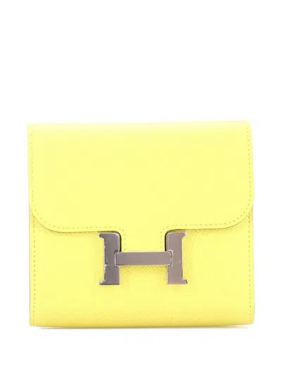 Pre-owned Hermes Constance Wallet Epsom Compact Small Wallets In Yellow