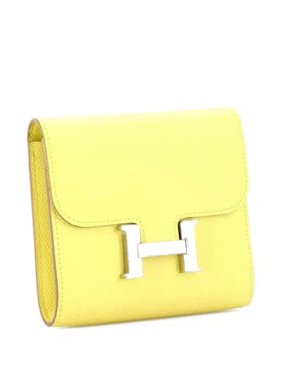 Pre-owned Hermes Constance Wallet Epsom Compact Small Wallets In Yellow