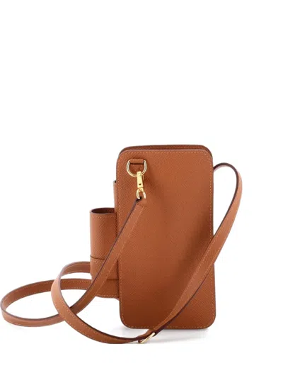 Pre-owned Hermes Way Phone Case Crossbody Bag Epsom Clutch Bag In Brown