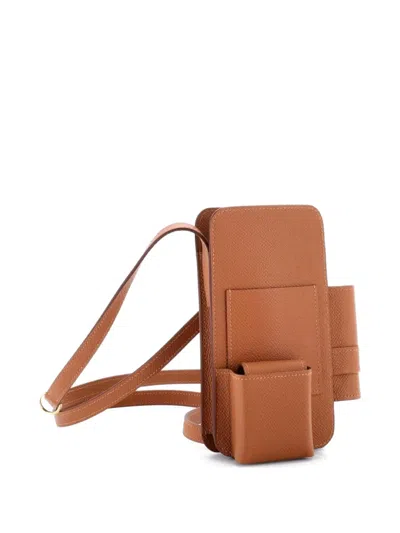 Pre-owned Hermes Way Phone Case Crossbody Bag Epsom Clutch Bag In Brown
