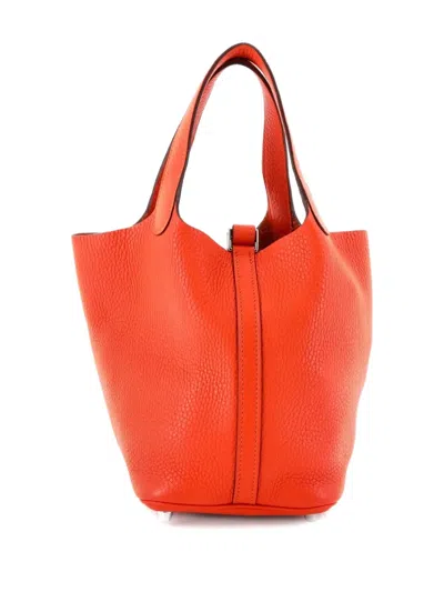 Pre-owned Hermes Picotin Lock Bag Clemence Pm Bucket Bag In Orange