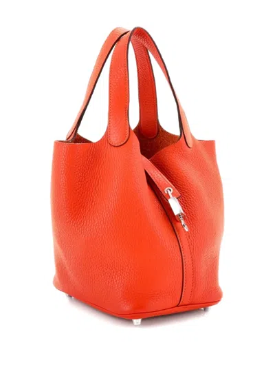 Pre-owned Hermes Picotin Lock Bag Clemence Pm Bucket Bag In Orange