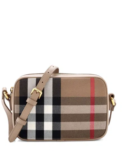 Pre-owned Burberry Camera Vintage Check Canvas Small Crossbody Bag In Neutral
