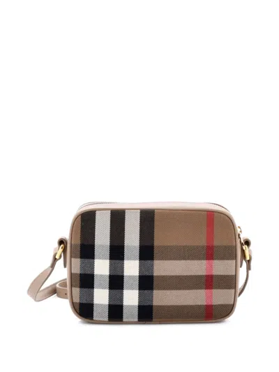 Pre-owned Burberry Camera Vintage Check Canvas Small Crossbody Bag In Neutral
