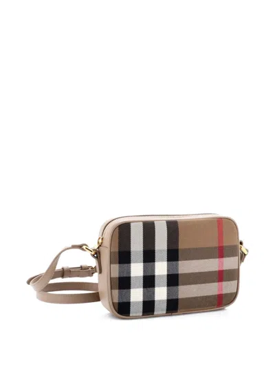 Pre-owned Burberry Camera Vintage Check Canvas Small Crossbody Bag In Neutral