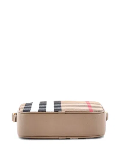 Pre-owned Burberry Camera Vintage Check Canvas Small Crossbody Bag In Neutral