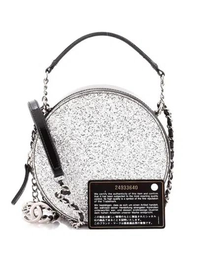 Pre-owned Chanel Evening On The Moon Round Evening Bag Glittered Pvc With Patent Mini Crossbody Bag In Black