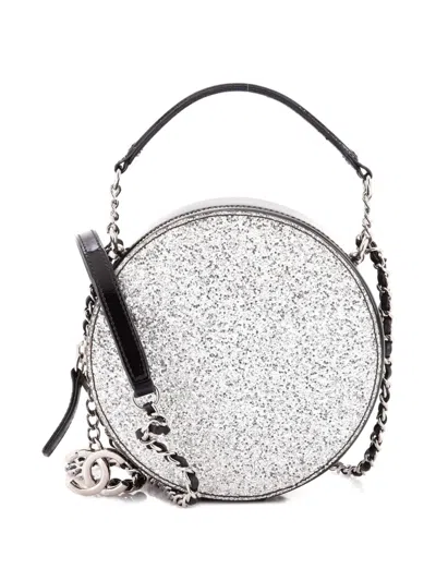 Pre-owned Chanel Evening On The Moon Round Evening Bag Glittered Pvc With Patent Mini Crossbody Bag In Black