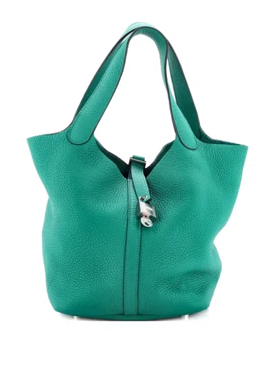 Pre-owned Hermes Picotin Lock Bag Clemence Mm Bucket Bag In Green