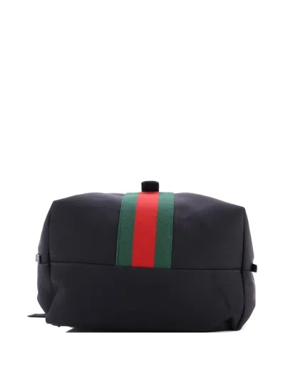 Pre-owned Gucci Web Fold Over Techno Canvas Medium Backpack In Black