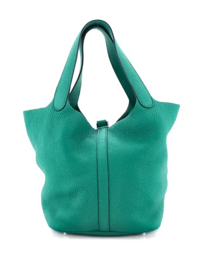 Pre-owned Hermes Picotin Lock Bag Clemence Mm Bucket Bag In Green