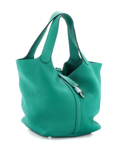 Pre-owned Hermes Picotin Lock Bag Clemence Mm Bucket Bag In Green