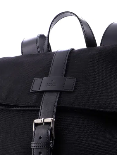 Pre-owned Gucci Web Fold Over Techno Canvas Medium Backpack In Black