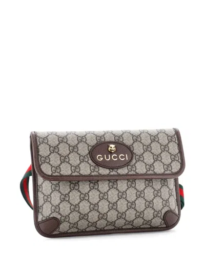 Pre-owned Gucci Neo Vintage Flap Gg Coated Canvas Belt Bag In Brown