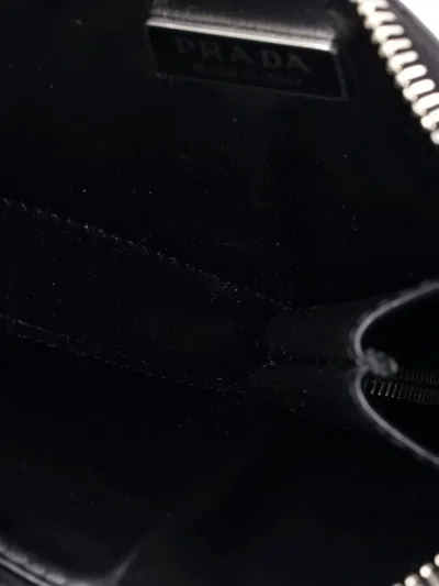 Pre-owned Prada Triangle Pouch Bag With Chain Brushed Leather Mini Crossbody Bag In Black