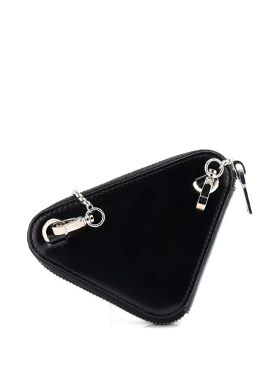 Pre-owned Prada Triangle Pouch Bag With Chain Brushed Leather Mini Crossbody Bag In Black