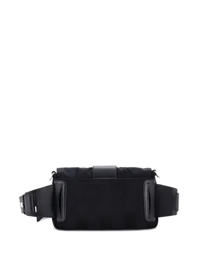 Pre-owned Fendi Baguette Convertible Printed Nylon Medium Belt Bag In Black