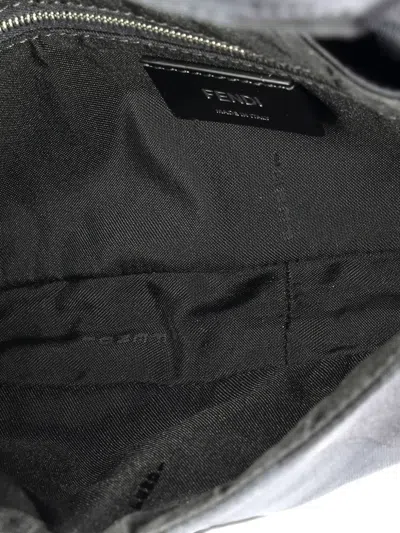 Pre-owned Fendi Baguette Convertible Printed Nylon Medium Belt Bag In Black