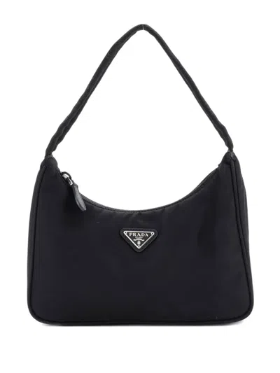 Pre-owned Prada Re-edition 2000 Tessuto Mini Hobo Bag In Black