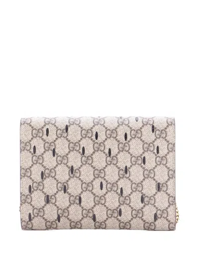 Pre-owned Gucci Strawberry Wallet On Chain Printed Gg Coated Canvas Mini Crossbody Bag In Brown