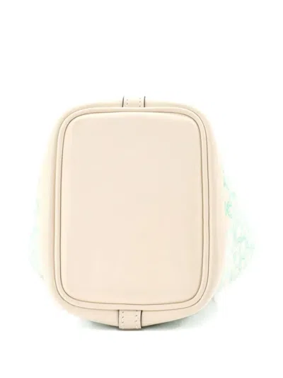 Pre-owned Hermes Picotin Lock Bag Lucky Daisy Printed Swift Micro Bucket Bag In Blue