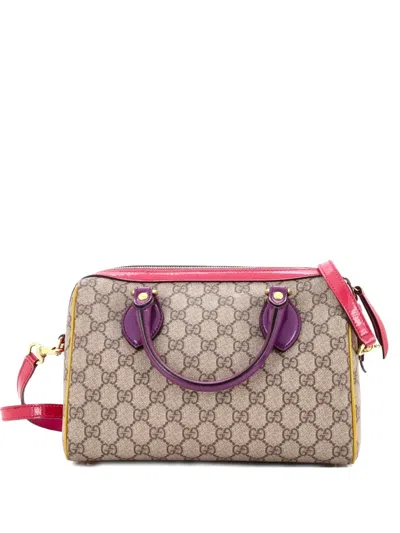 Pre-owned Gucci Convertible Boston Bag Gg Coated Canvas And Leather Small Satchel In Brown