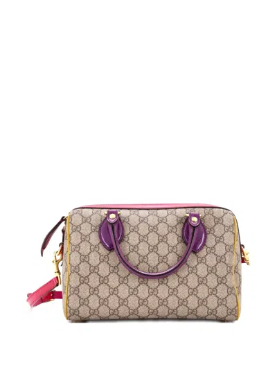 Pre-owned Gucci Convertible Boston Bag Gg Coated Canvas And Leather Small Satchel In Brown