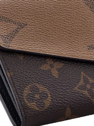Pre-owned Louis Vuitton Sarah Wallet Nm Reverse Monogram Giant And Monogram Canvas Small Wallets In Brown