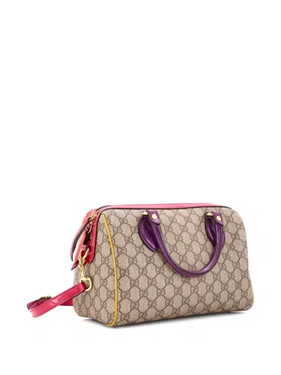 Pre-owned Gucci Convertible Boston Bag Gg Coated Canvas And Leather Small Satchel In Brown