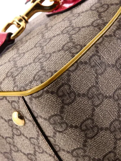 Pre-owned Gucci Convertible Boston Bag Gg Coated Canvas And Leather Small Satchel In Brown