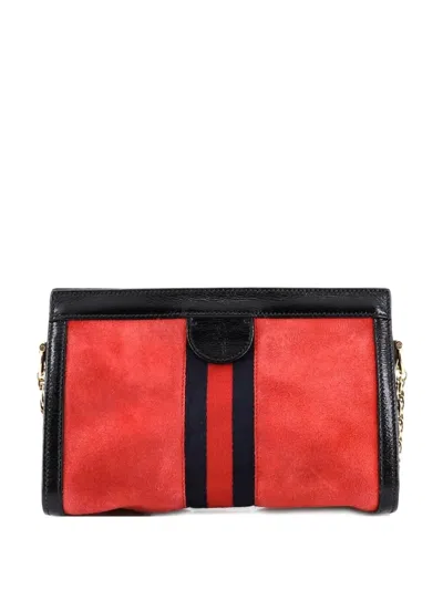 Pre-owned Gucci Ophidia Chain Suede Small Shoulder Bag In Red