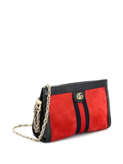 Pre-owned Gucci Ophidia Chain Suede Small Shoulder Bag In Red