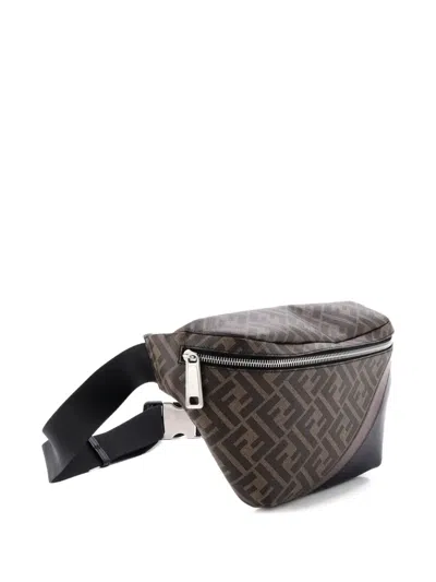 Pre-owned Fendi Zip Zucca Coated Canvas And Leather Belt Bag In Brown