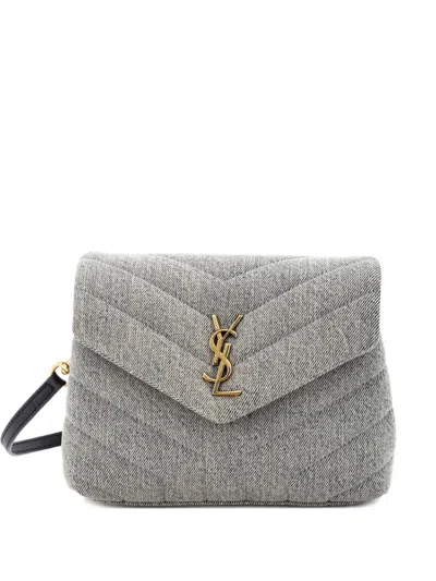 Pre-owned Saint Laurent Loulou Matelasse Chevron Denim Toy Shoulder Bag In Blue