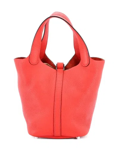 Pre-owned Hermes Picotin Lock Bag Clemence Pm Bucket Bag In Red