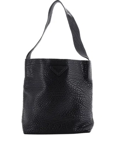 Pre-owned Prada Triangle Calfskin Shoulder Bag In Black