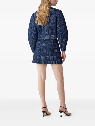 Carolina Herrera Arc-sleeve Tweed Jacket In Blue