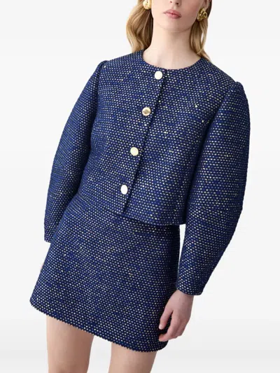 Carolina Herrera Arc-sleeve Tweed Jacket In Blue