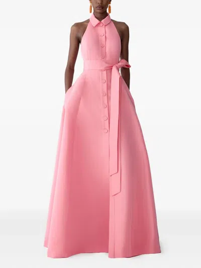 Carolina Herrera Halterneck Sash Gown In Pink